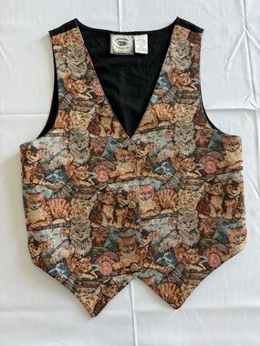 Vintage Cat Tapestry Vest - Multicolor Cat Print